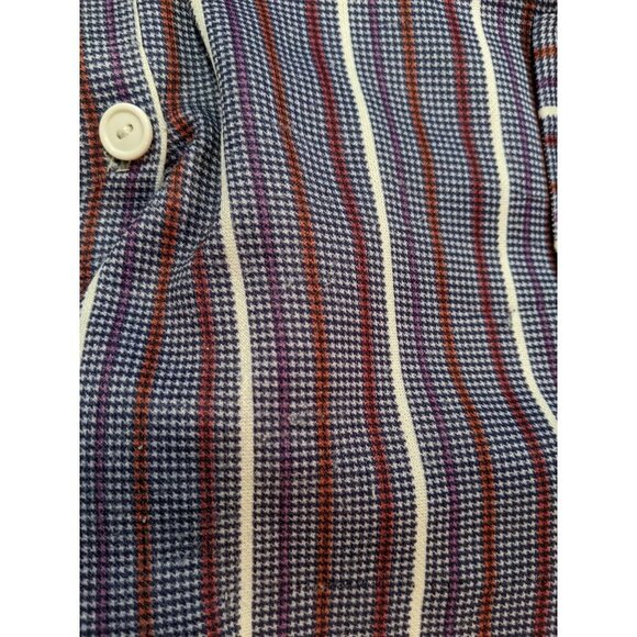 VINTAGE WOMEN'S BLUE STRIPED SHORT SLEEVE BUTTON-UP TOP - SIZE M - Picture 10 of 12